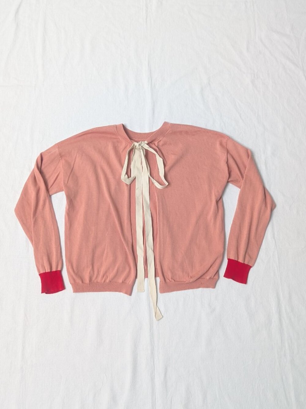 Marni Two Tone Open Front Tie Cotton Cardigan Sweater Pink Size 40 US 4
